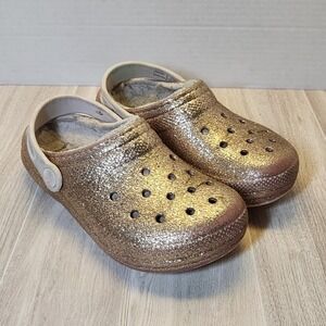 Crocs Little Kids Baya Lined Fuzzy Glitter Clogs Girls Size J 1 Gold